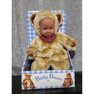 Anne Geddes Baby Teddy Bears African American Plush Grinning Toy Doll 1997 15"